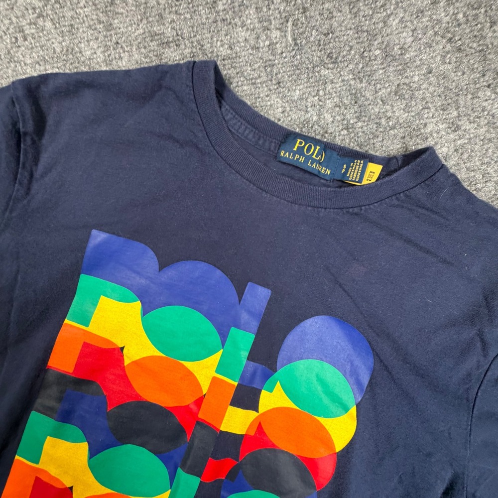 Polo Ralph Lauren Mens Small Navy Blue Colorful Graphic Logo T-Shirt 0775